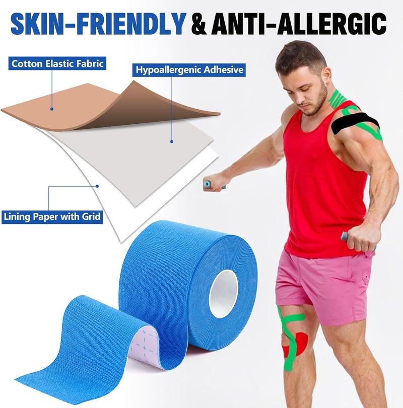 NUITPY 5 Rolls Kinesiology Tape, 5 Colors 2 inch x 16.4 Feet Waterproof Athletic Tape, Uncut Kinetic Tape, Elastic Muscle Tape, Sports Tape, Knee Tape for Exercise and Daily Use - Image 3